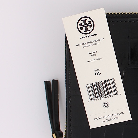 Tory Burch Britten Croc Embossed Large Continental Wallet & ID Case In Black - Picture 7 of 7